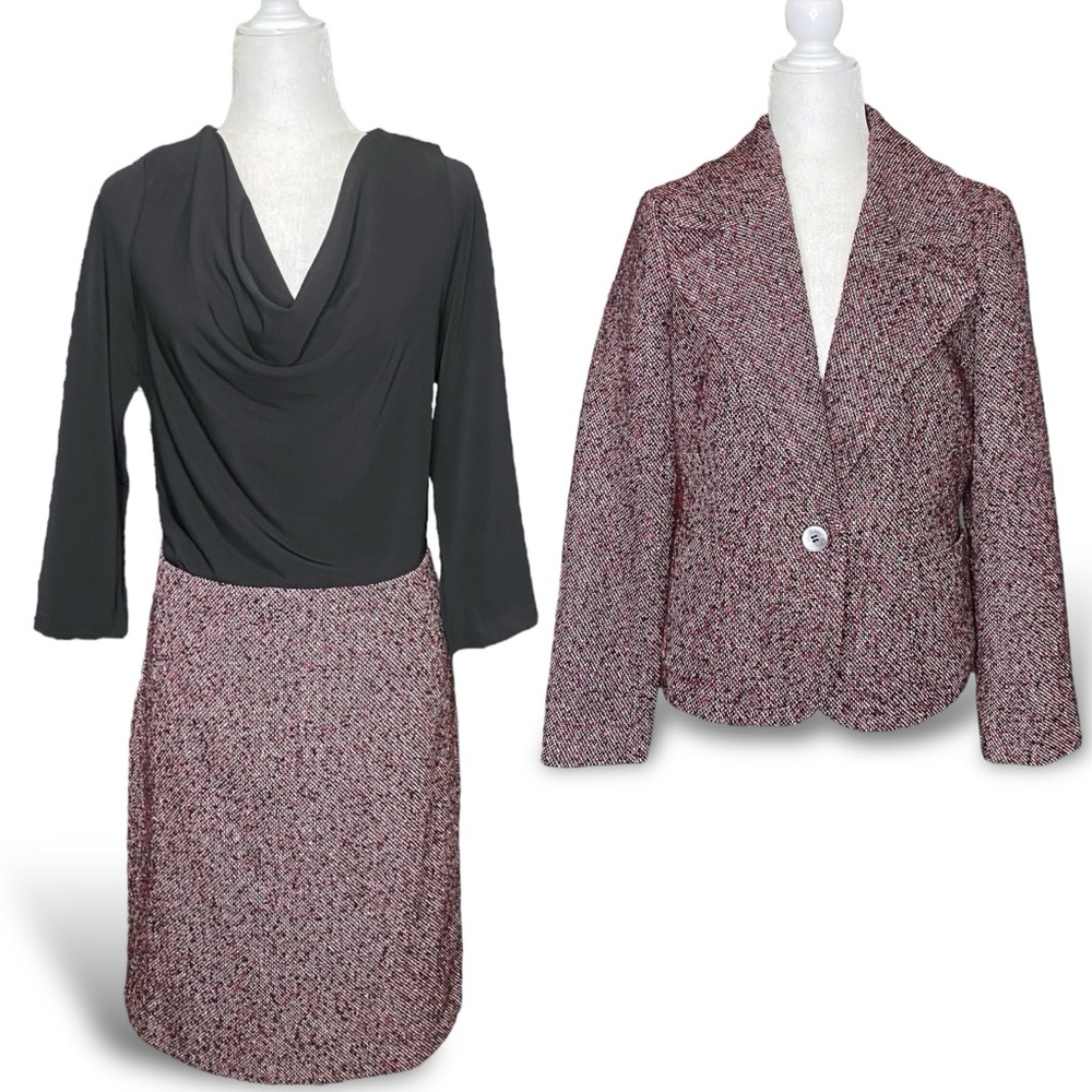 Talbots Draped Tweed Shift Dress (12) W/ Tweed Blazer Suit Jacket (10) 2 Pc Set